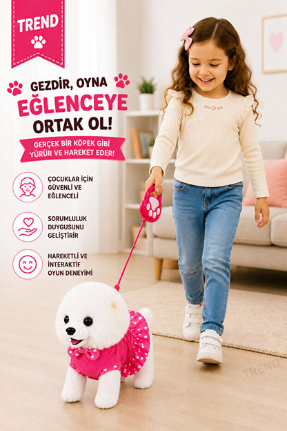 Sevimli Yürüyen Köpek Oyuncak – Tasmalı, Hareketli ve Sesli Peluş Köpek