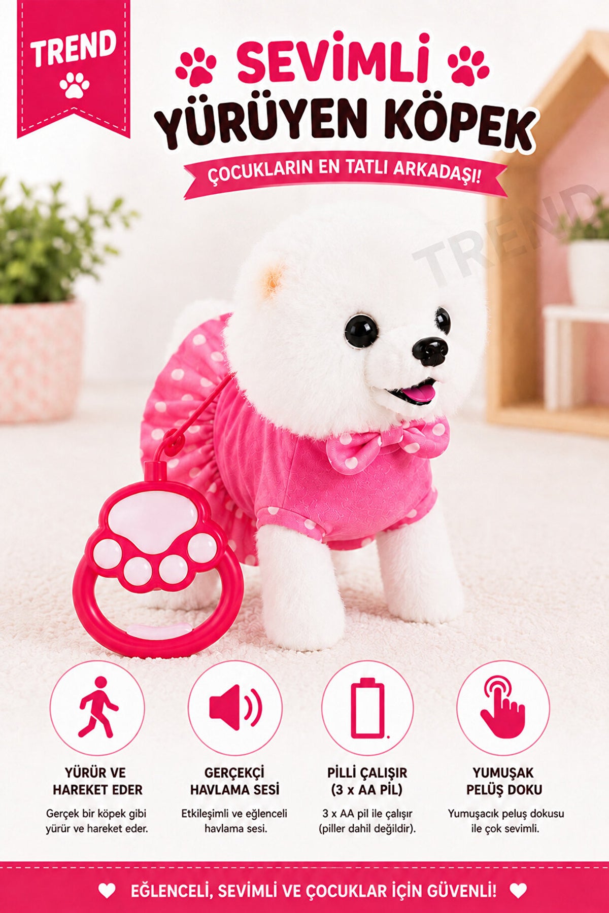 Sevimli Yürüyen Köpek Oyuncak – Tasmalı, Hareketli ve Sesli Peluş Köpek