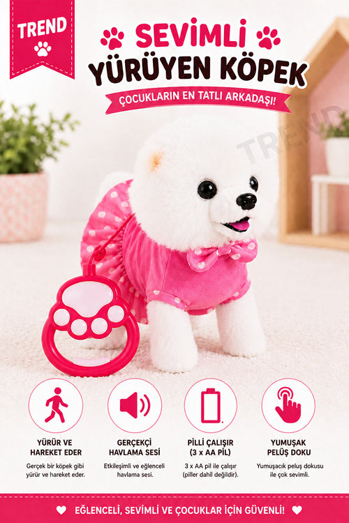 Sevimli Yürüyen Köpek Oyuncak – Tasmalı, Hareketli ve Sesli Peluş Köpek