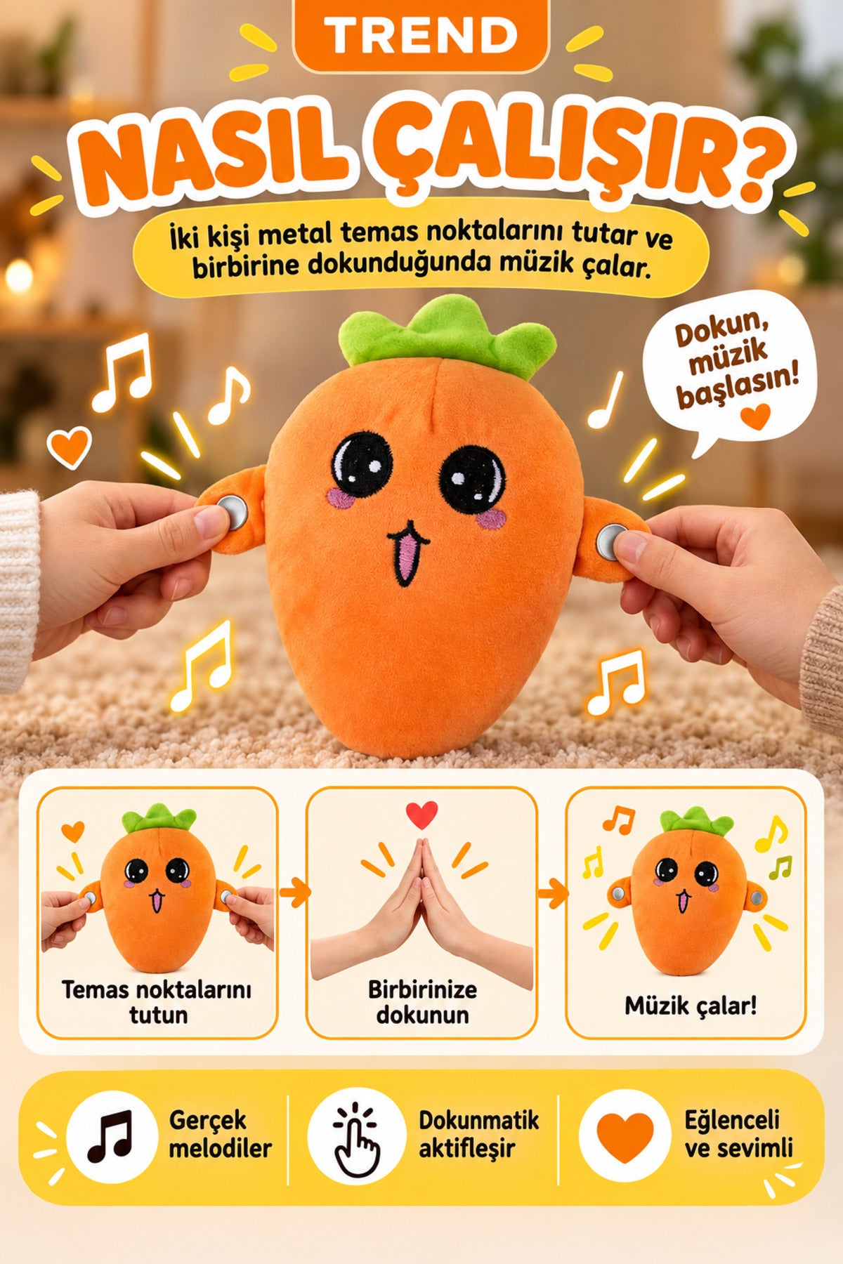 Dokunmatik Müzikli Muz Peluş Oyuncak