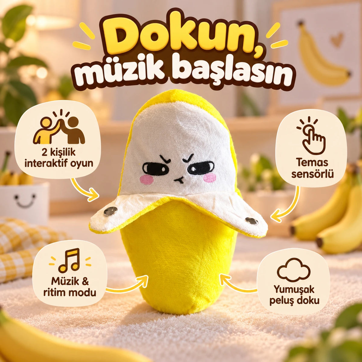 Dokunmatik Müzikli Muz Peluş Oyuncak